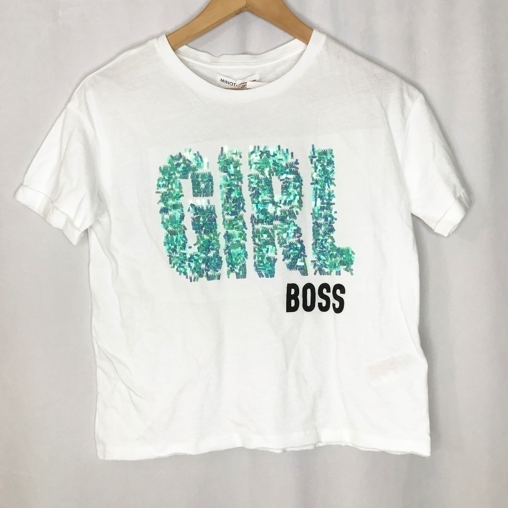 KIDS White Girl Boss Boxy Cotton Tee With Sequin 🤍